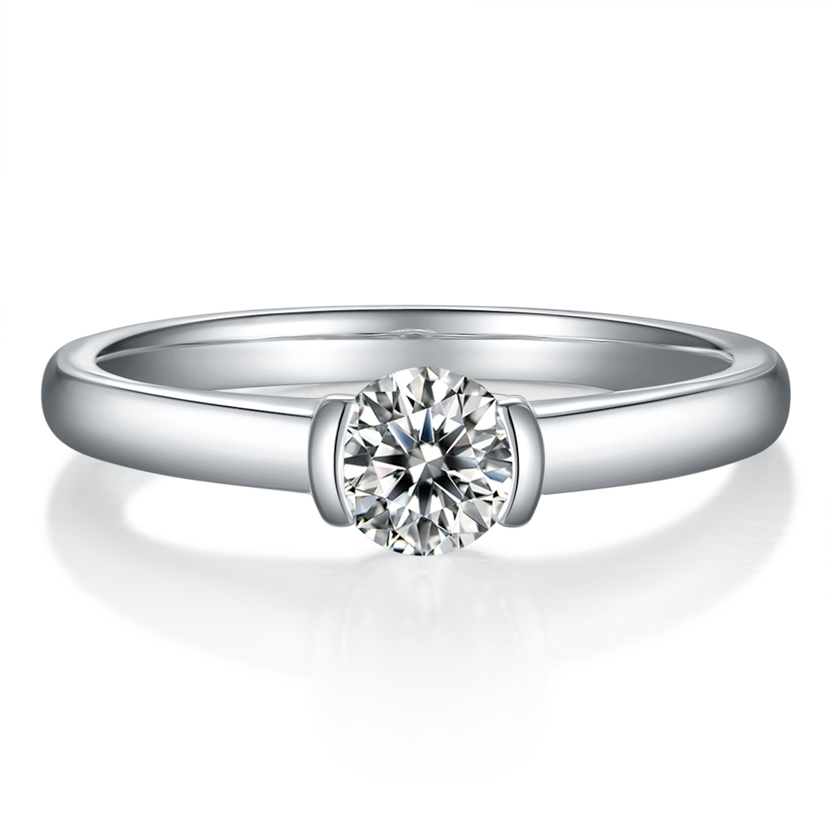 Simple round S925 silver plated white gold moissanite diamond women's ring 0.5 carat D-grade